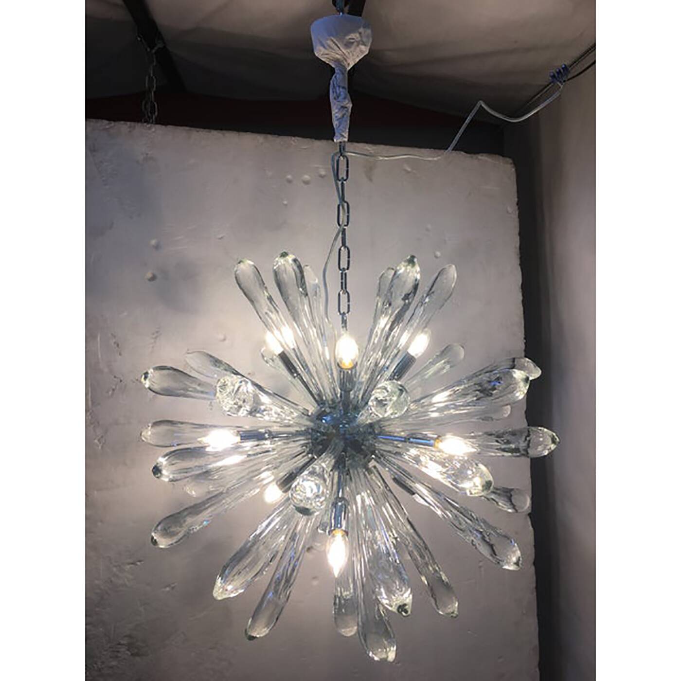 Murano Glass Ice Clear Sputnik Italian Chandelier
