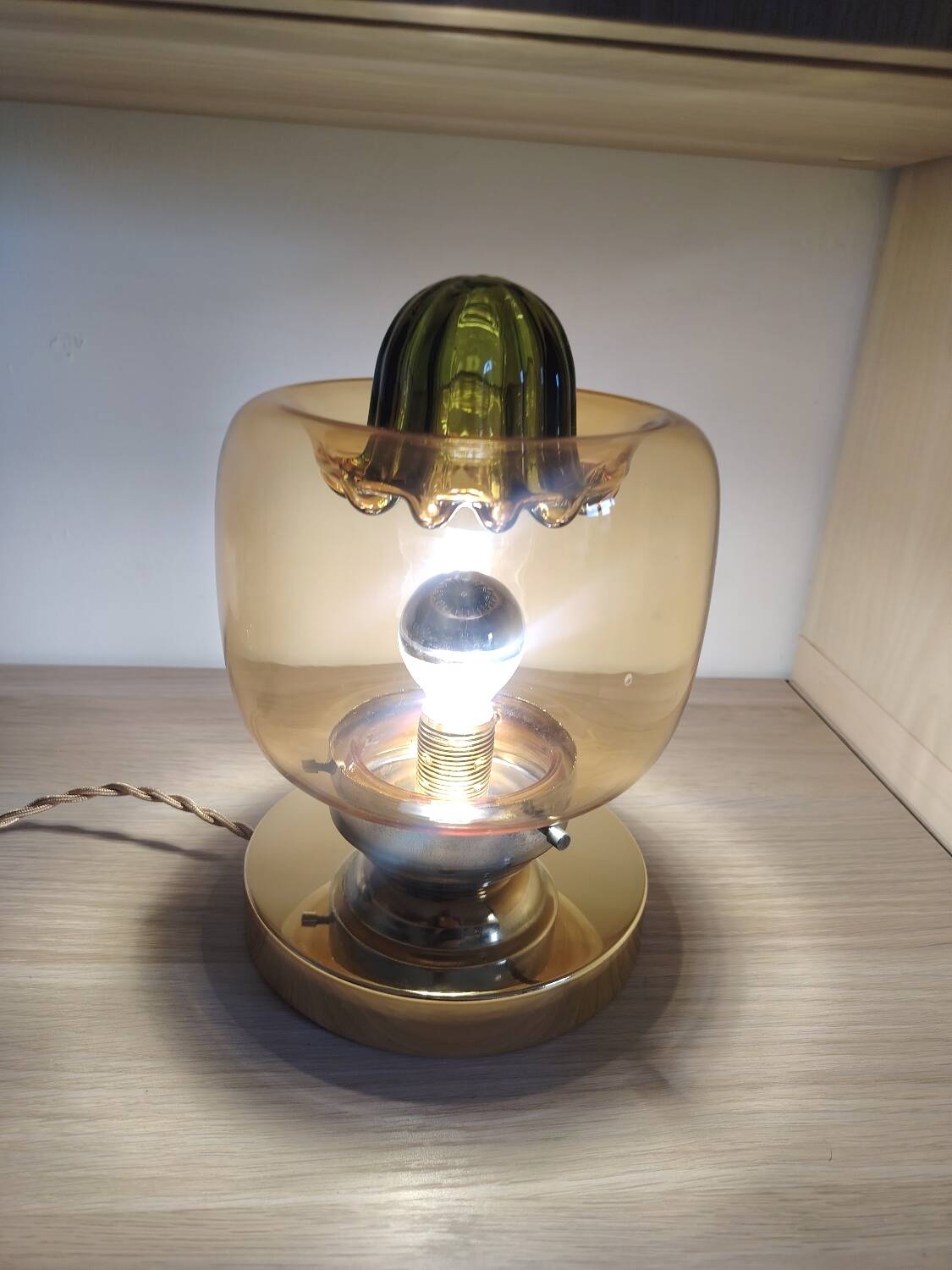 Amber green Murano globe as a lamp