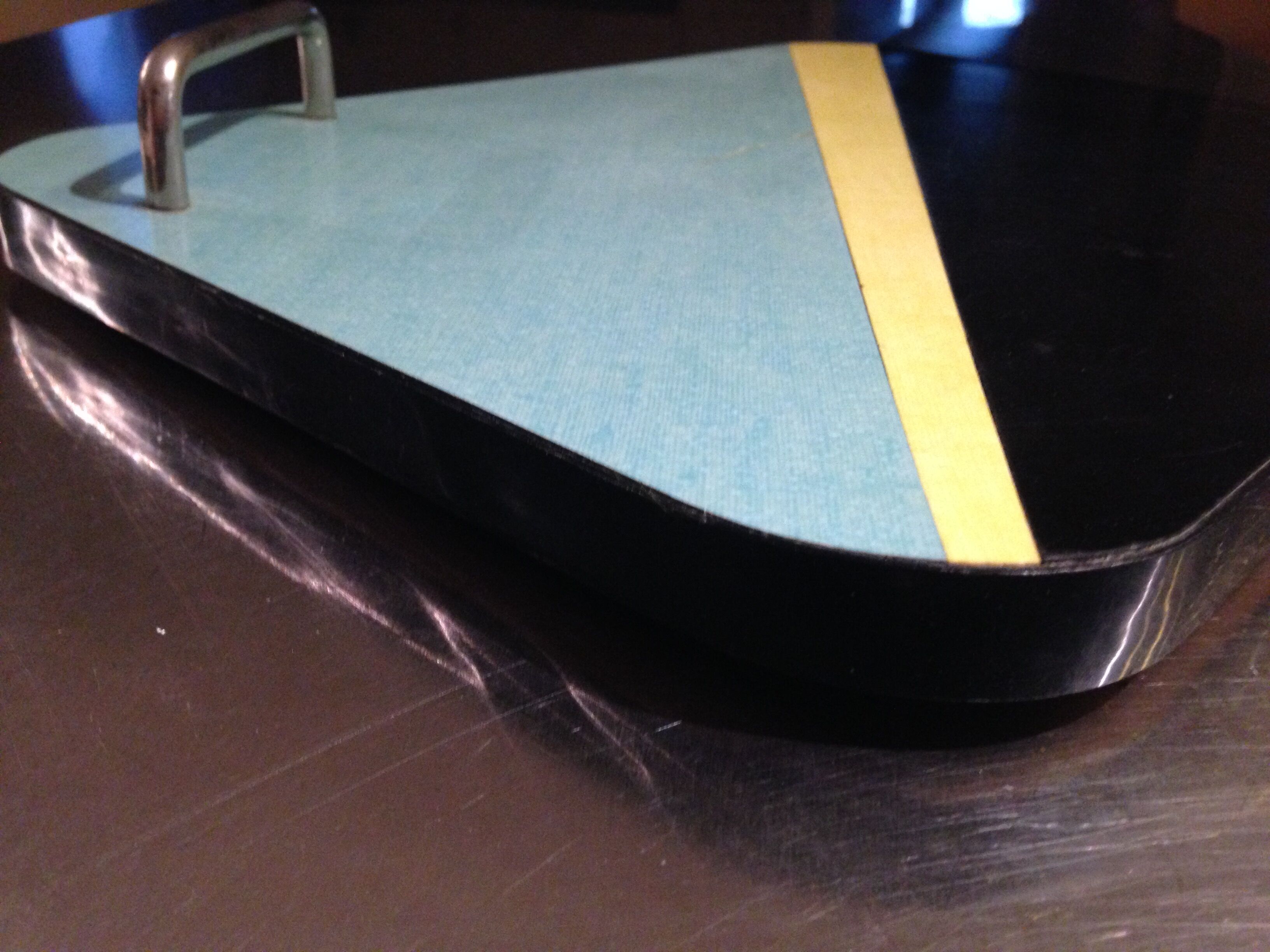 Tray vintage year 59 in formica yellow, blue and black