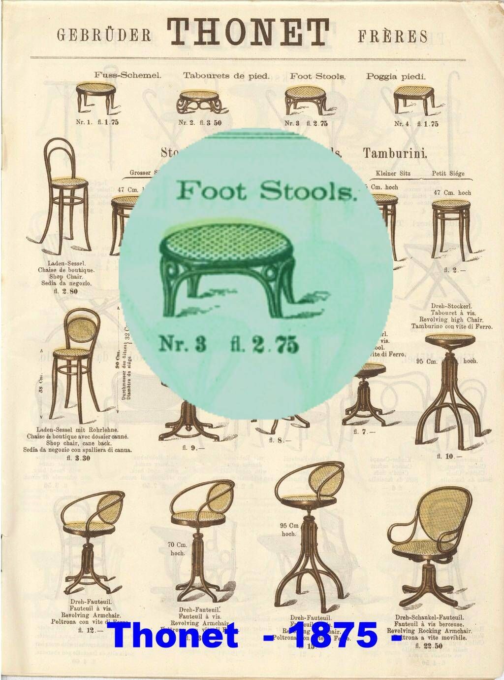 THONET footstool, footstool no. 3 from around 1900, in original condition.
