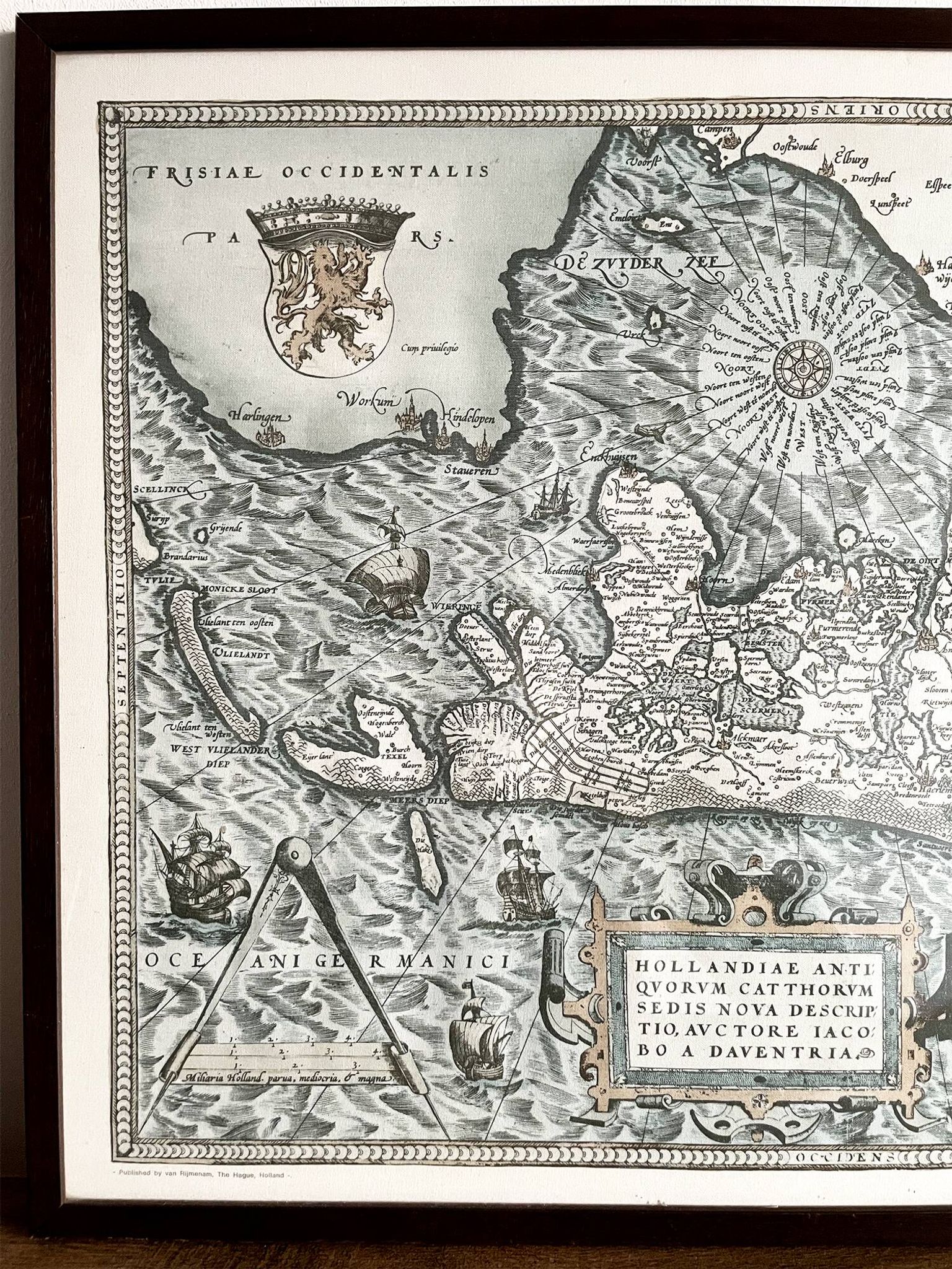 Framed Map of the Netherlands from the Theatrum Orbis Terrarum by Abraham Ortelius (1570)