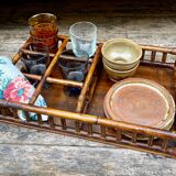Serving tray in rattan and bamboo