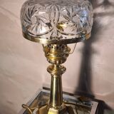 Large brass lamp with its crystal dome electricity redone in the 70s 50x22 cm