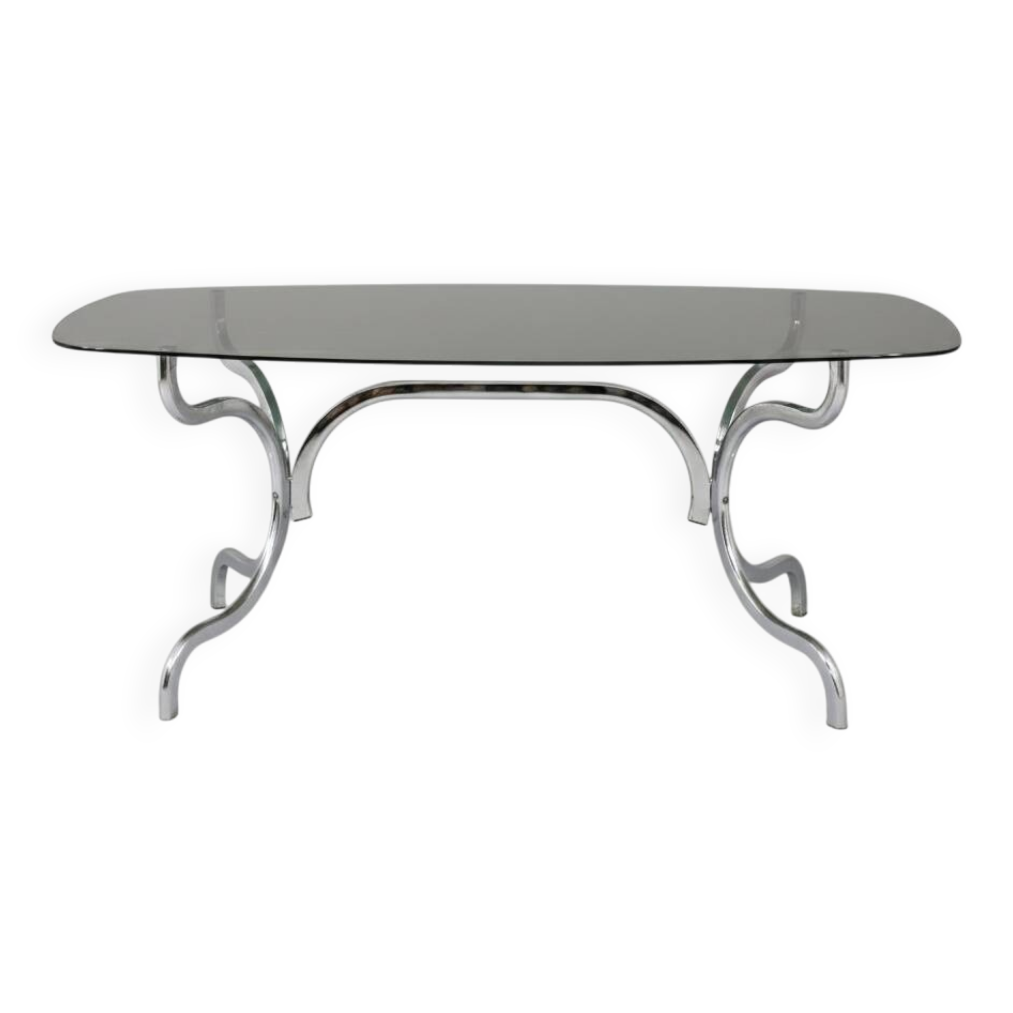 Dining table in chrome and smoked glass - Gastone Rinaldi 1970