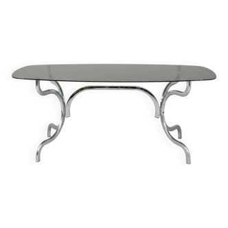 Dining table in chrome and smoked glass - Gastone Rinaldi 1970