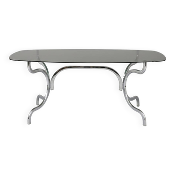 Dining table in chrome and smoked glass - Gastone Rinaldi 1970