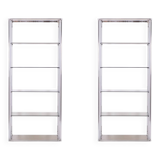 Pair of 6-shelf shelves with chrome-plated metal frames. 1970s.