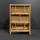 Commode vintage en rotin et bambou