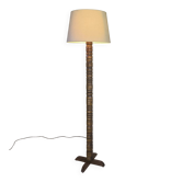 Vintage brutalist floor lamp made of turned wood.