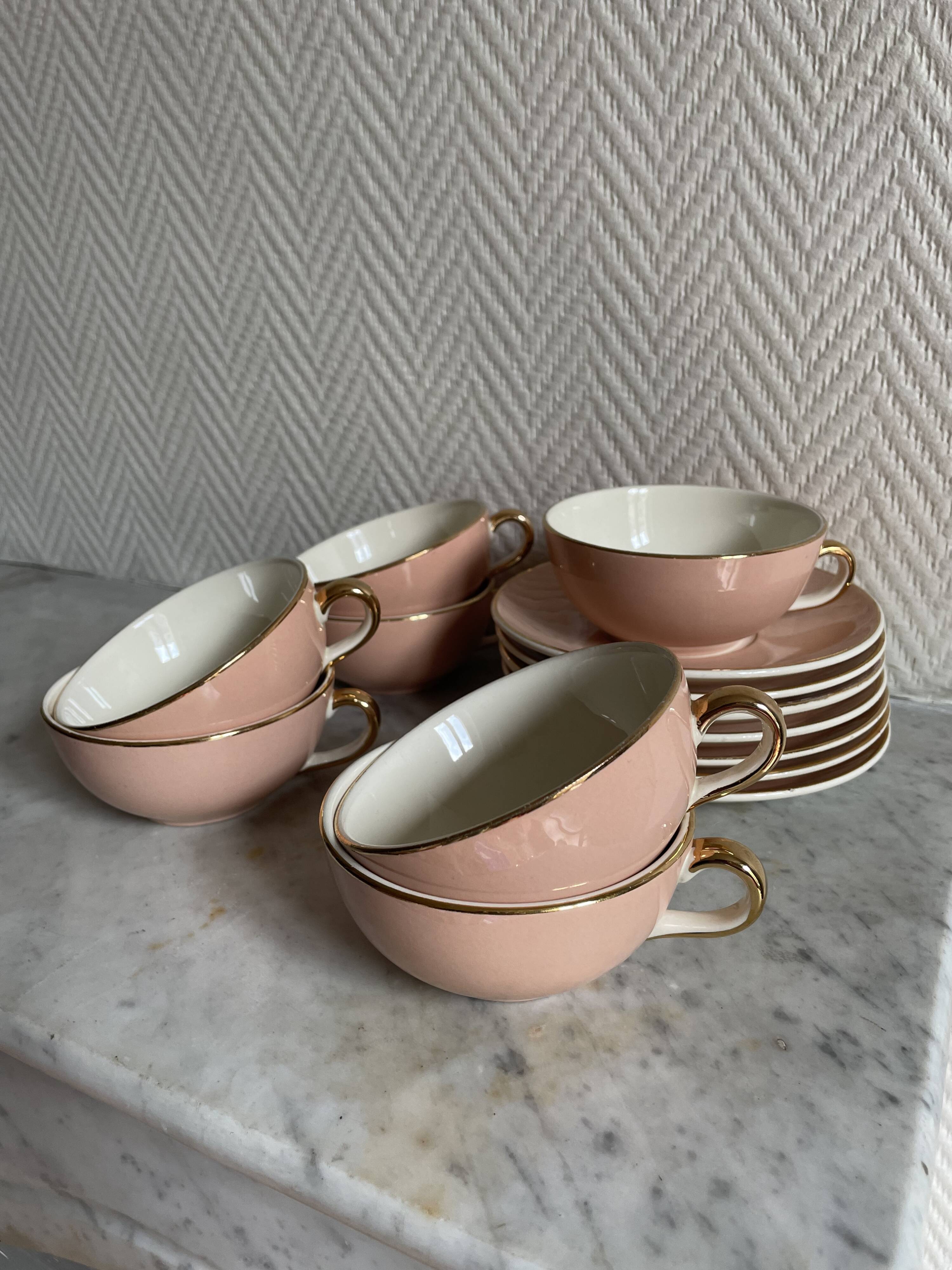 Set of seven pink Villeroy Boch porcelain cups