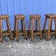 4 Bar Stools, Brutalist Solid Wood Vintage