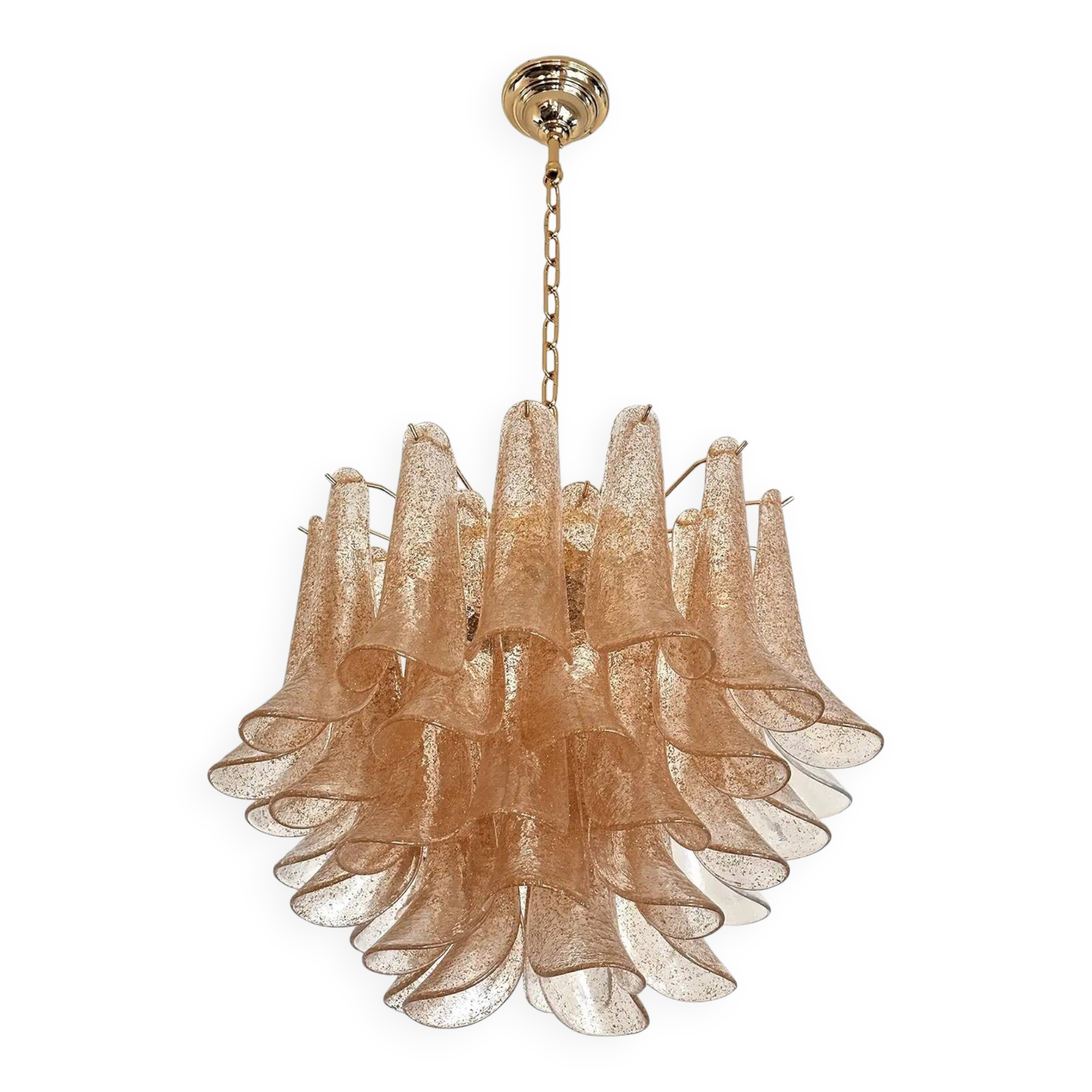 Contemporary Clear and Gold “Petali-Selle” Murano Glass Chandelier in Mazze