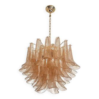 Contemporary Clear and Gold “Petali-Selle” Murano Glass Chandelier in Mazze