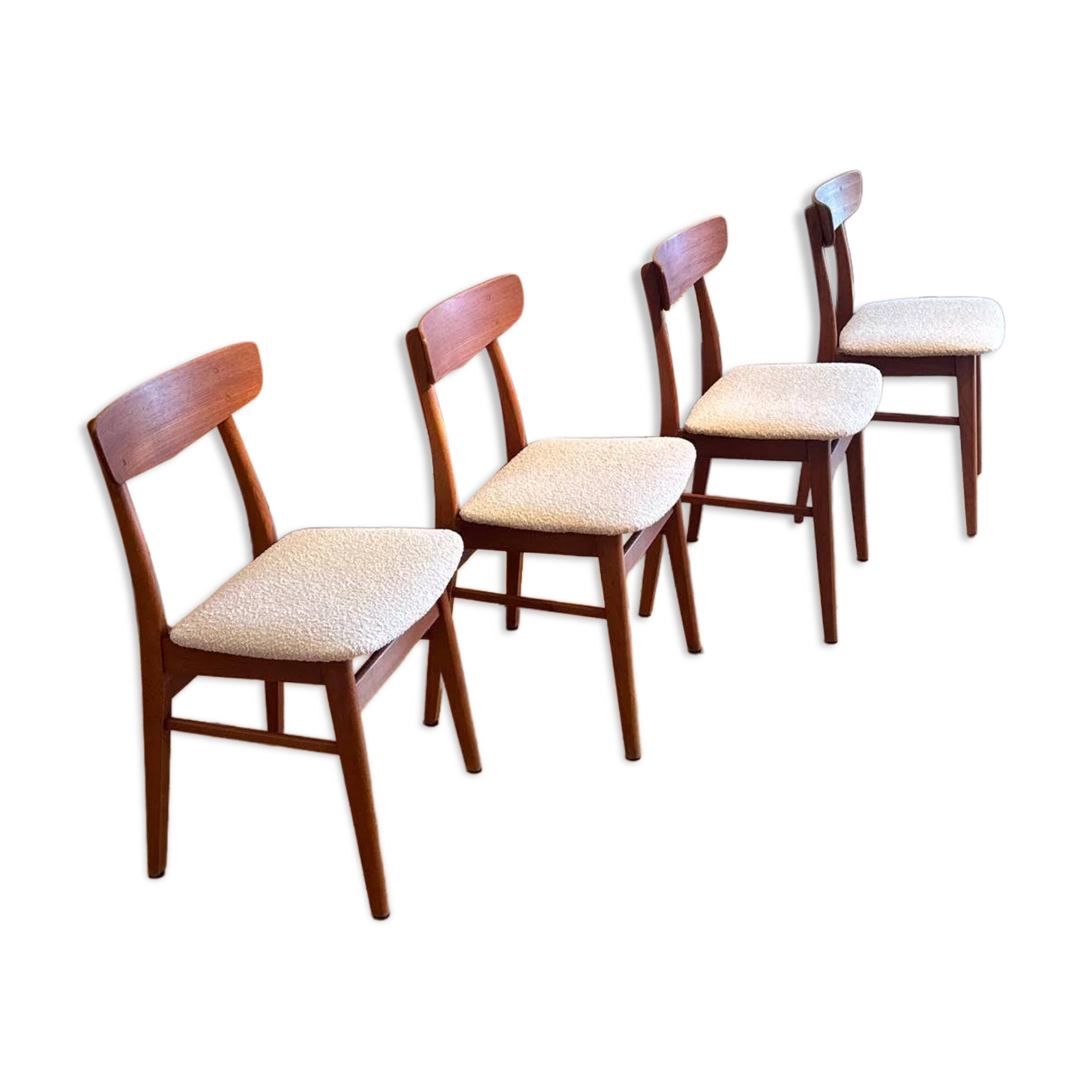 4 vintage Scandinavian "Freya" chairs in natural linen boucle.