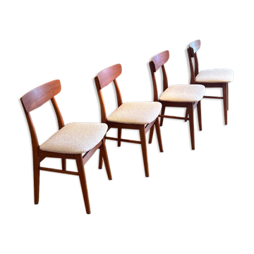 4 vintage Scandinavian "Freya" chairs in natural linen boucle.