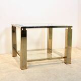 Table d'appoint carrée en verre plaqué or 23 carats Belgochrom