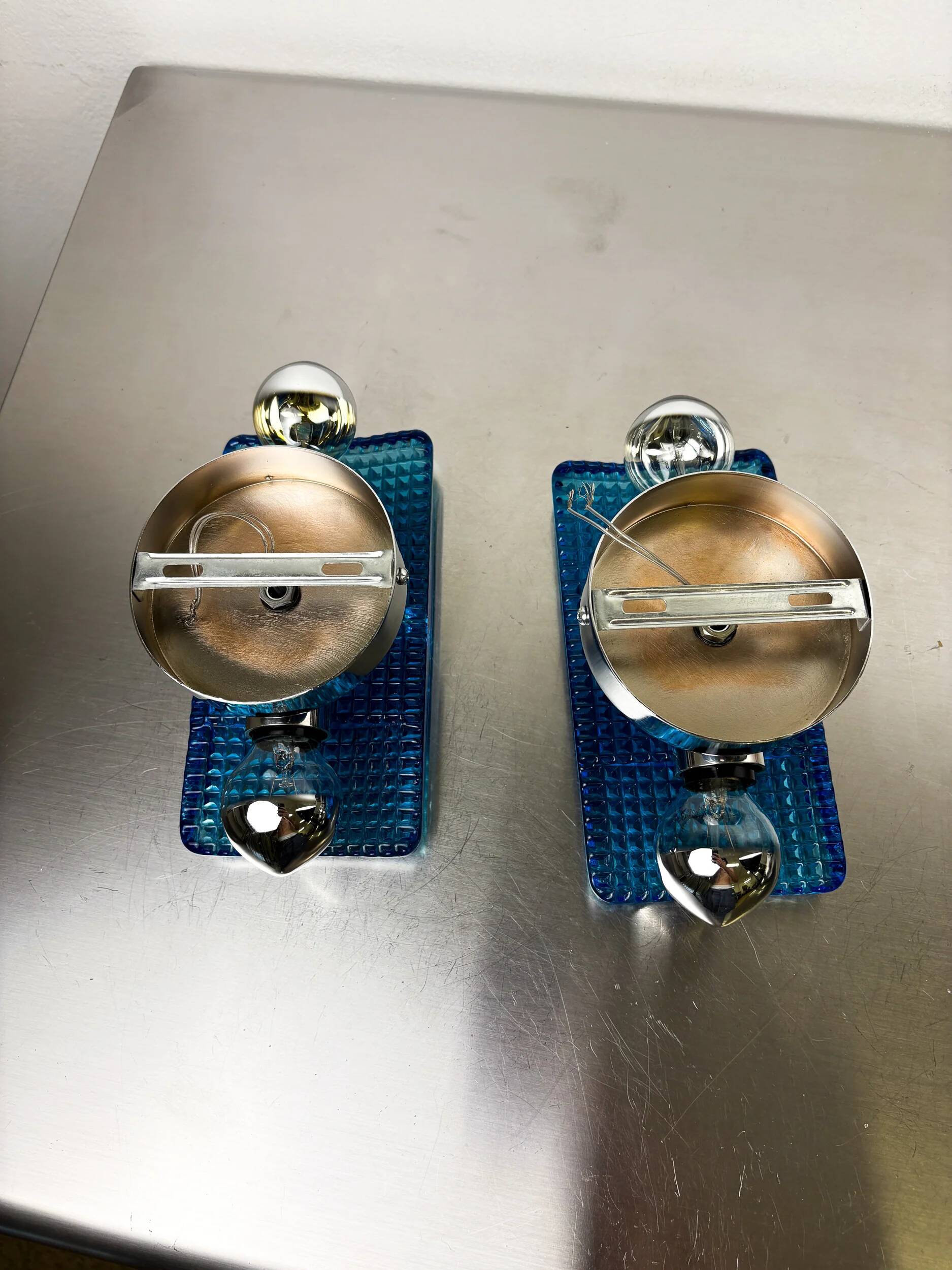 Pair of Space Age Blue Murano Glass Wall Sconces, Italy 1970s