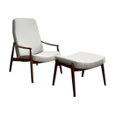 Mid century modern teak lounge chair and stool by Hartmut Lohmeyer for Wilkhahn, Germany,1950s
