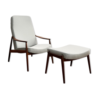 Fauteuil et tabouret modernes en teck du milieu du siècle par Hartmut Lohmeyer pour Wilkhahn, Allemagne, années 1950