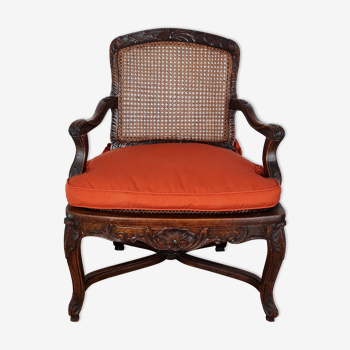 Old canné armchair Regency style + cushion around 1900. B