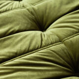 Armchair and pouffe Togo in green olive velvet model designed by Michel Ducaroy 1973