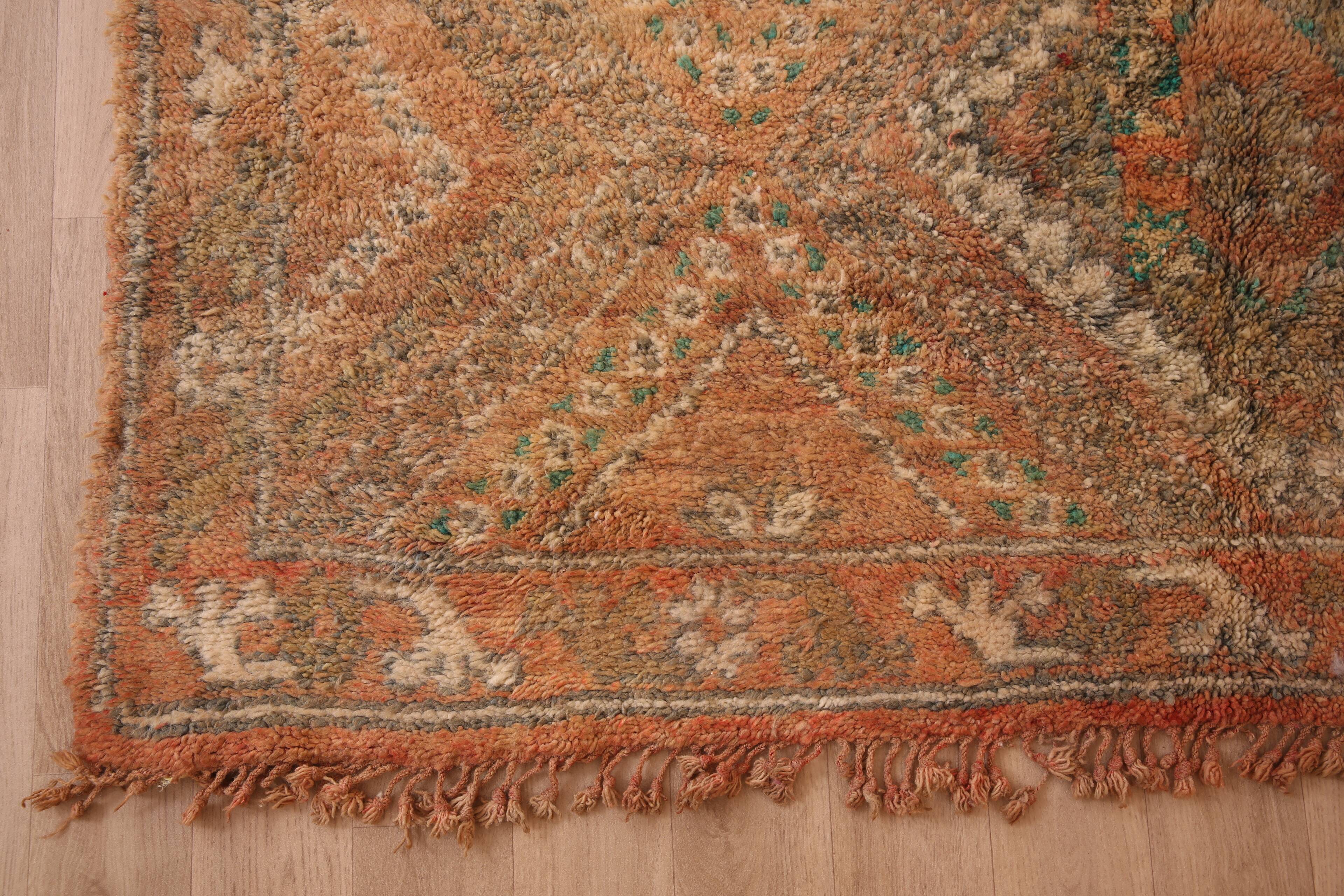 Peach Vintage Moroccan Rug 186 x 329 cm, Berber Wool Rug, Handmade Boho Rug