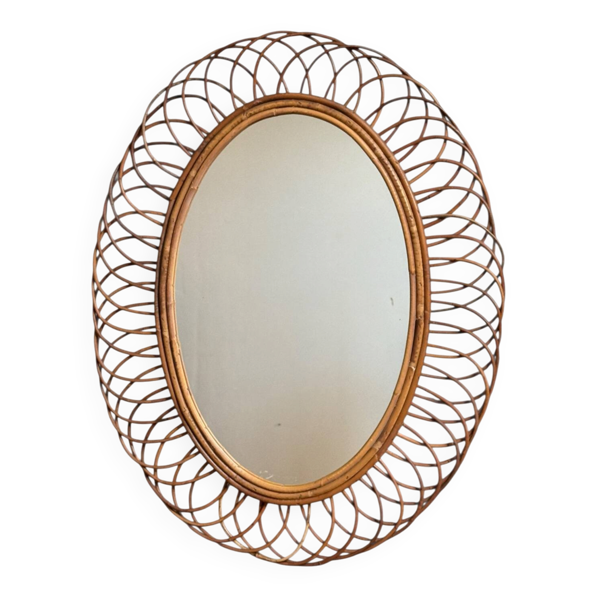 1960s Oval Rattan Mirror France