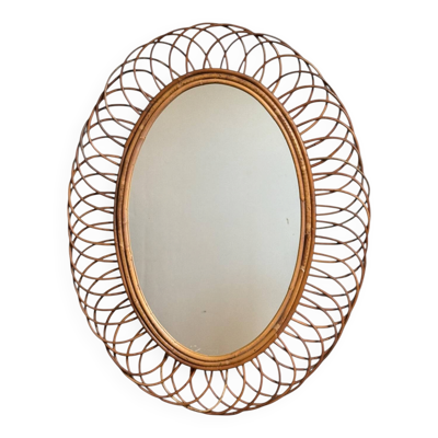 Miroir en Rotin Ovale des années 60 France