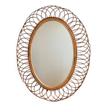 Miroir en Rotin Ovale des années 60 France