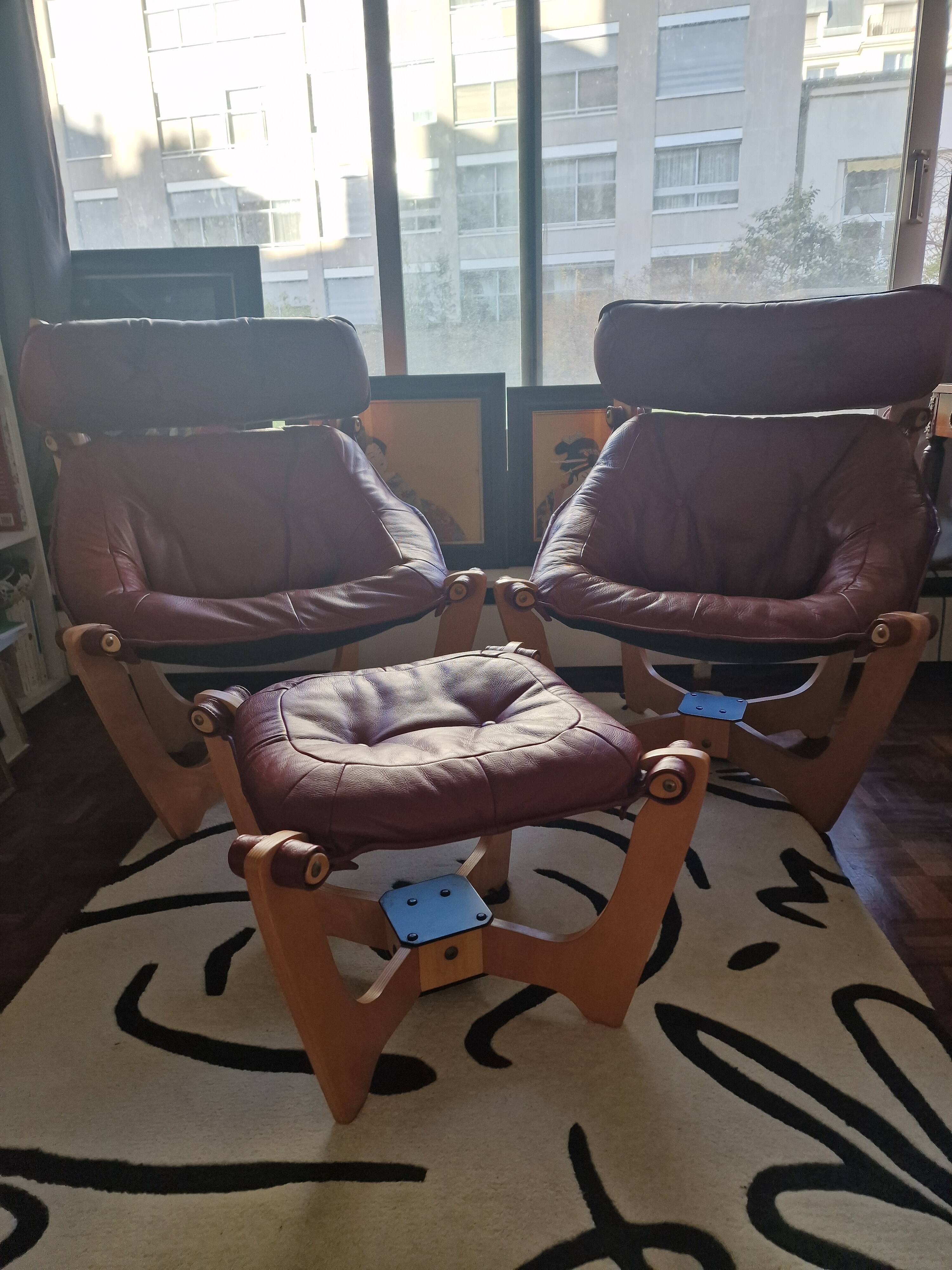 Pair of Luna armchairs and ottoman by Odd Knutsen, Scandinavian design