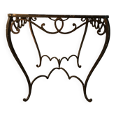 French Art Deco Wrought Iron Dining Table with Black Colored Glass, 1930s
