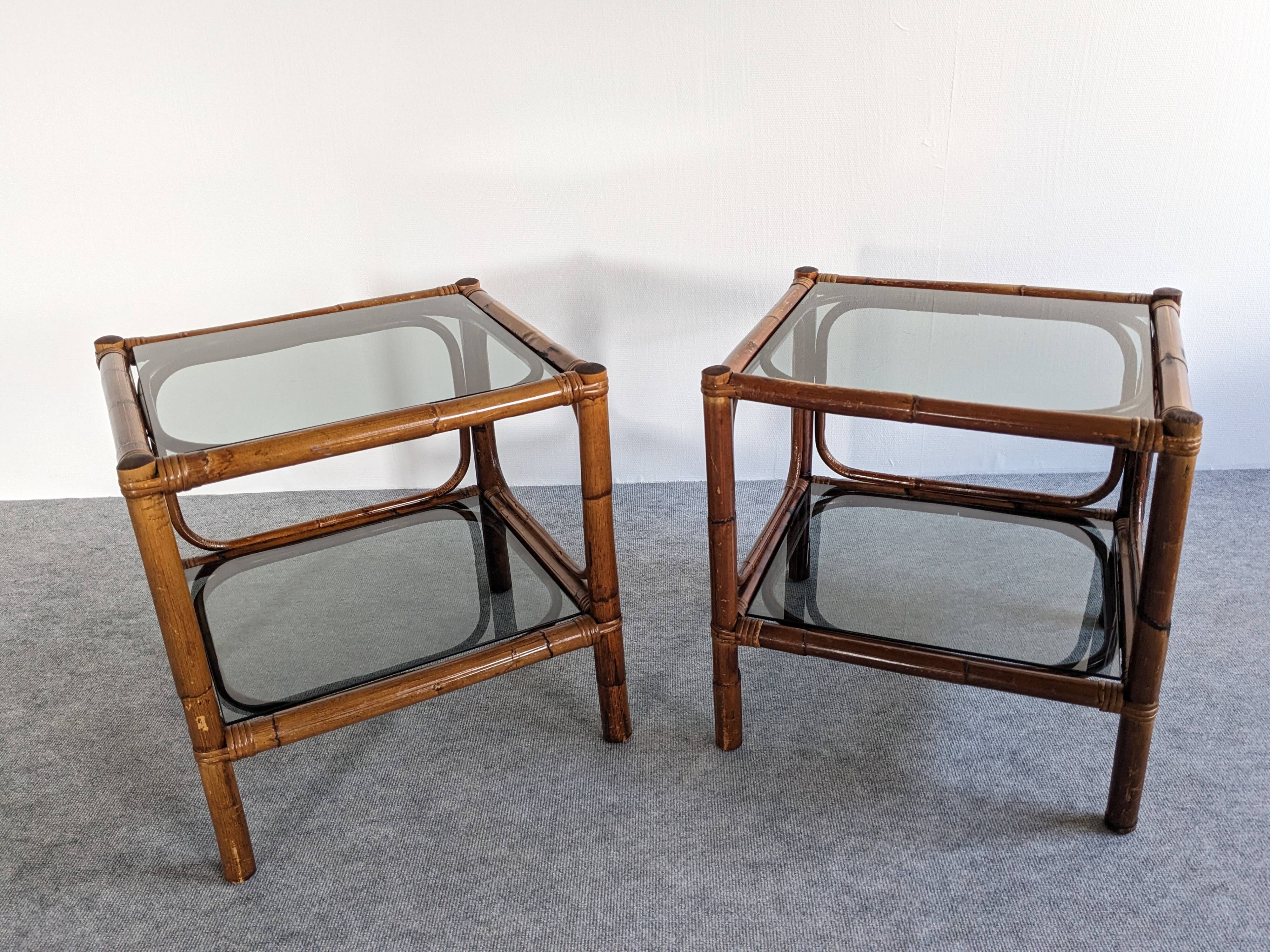 Pair of bamboo bedside tables or sofa ends from the 60s/70s