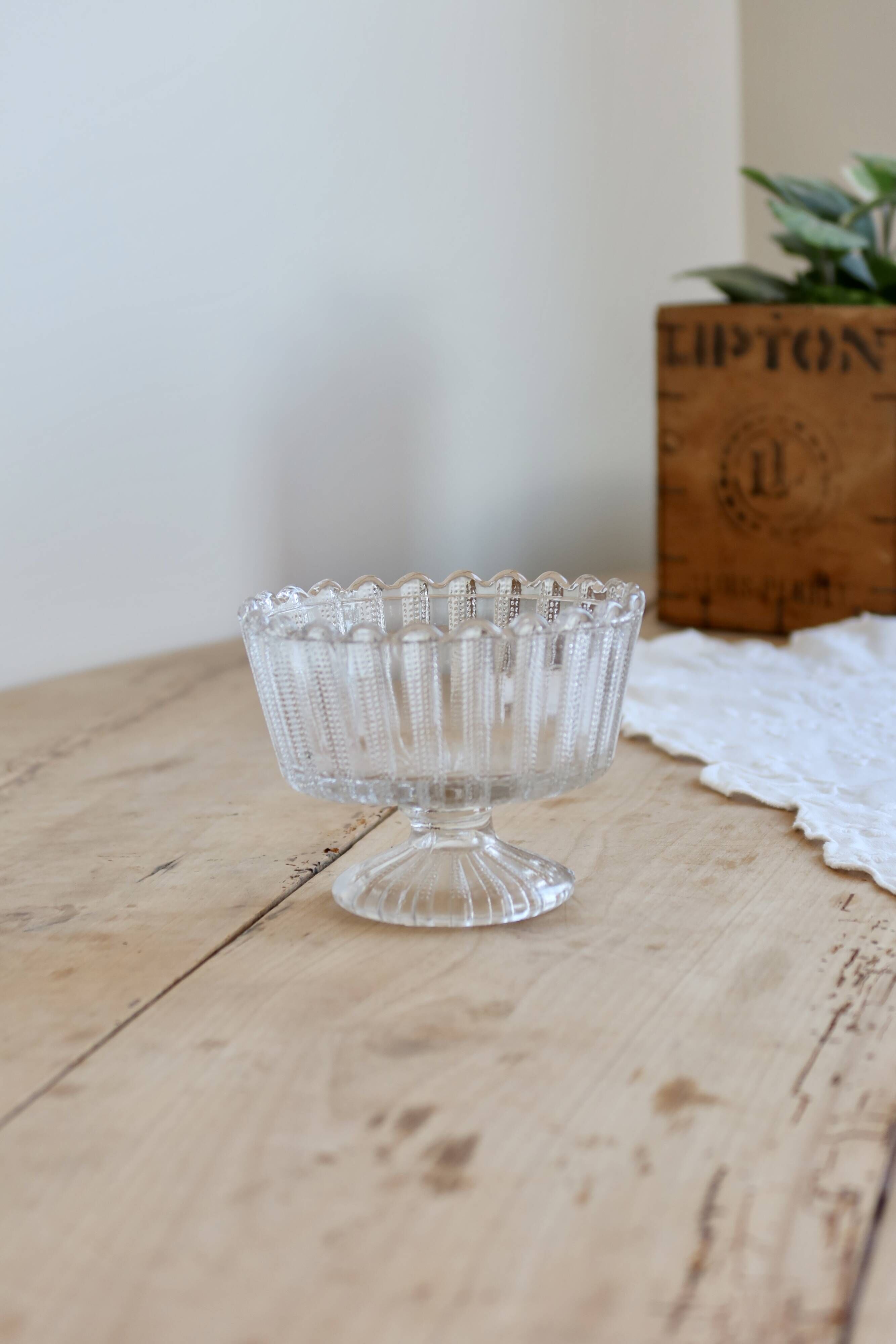 Vintage glass bowl on a pedestal