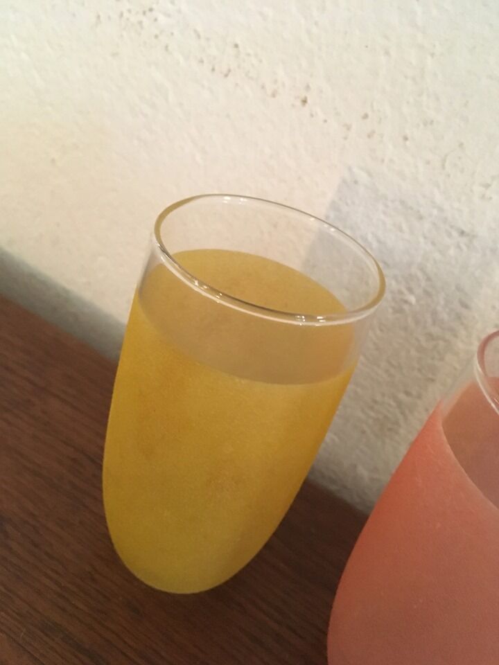 Orange ade glasses in granite-colored glass