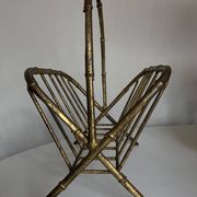 1960 magazine rack faux bamboo in beaten gold iron Italian craftsmanship