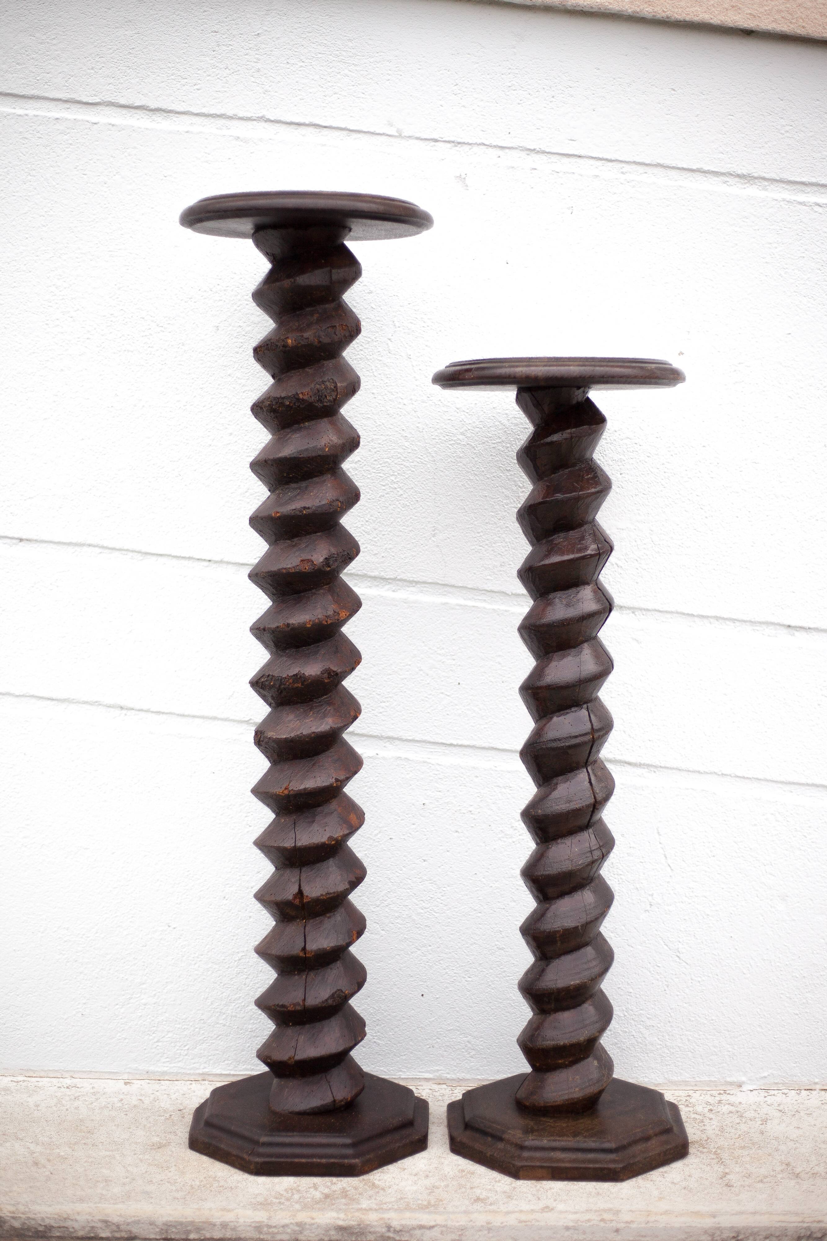 Pair of old wooden harness press screws