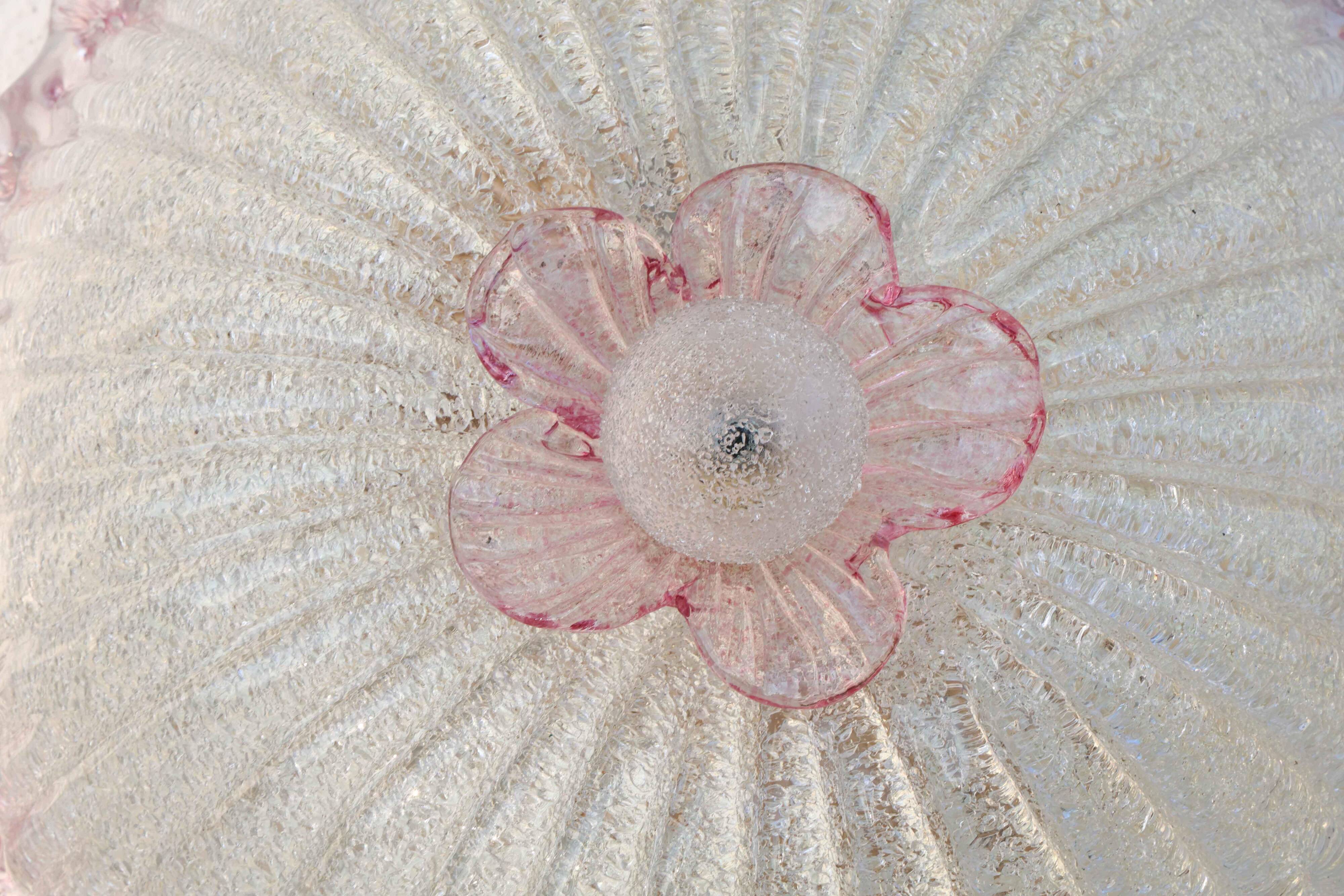 Plafonnier italien en verre de Murano rose