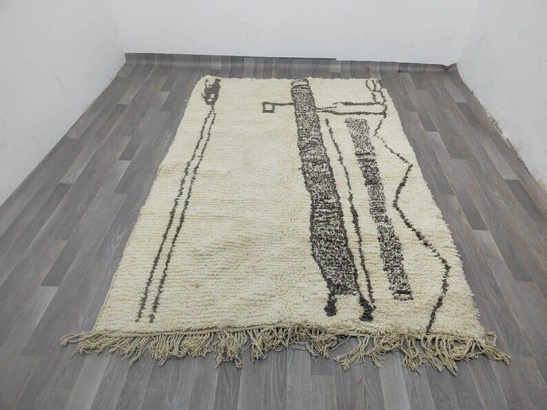 Traditional handmade natural wool Berber rug 2/3 m