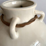 XL ceramic vase with 4 handles and rattan braid