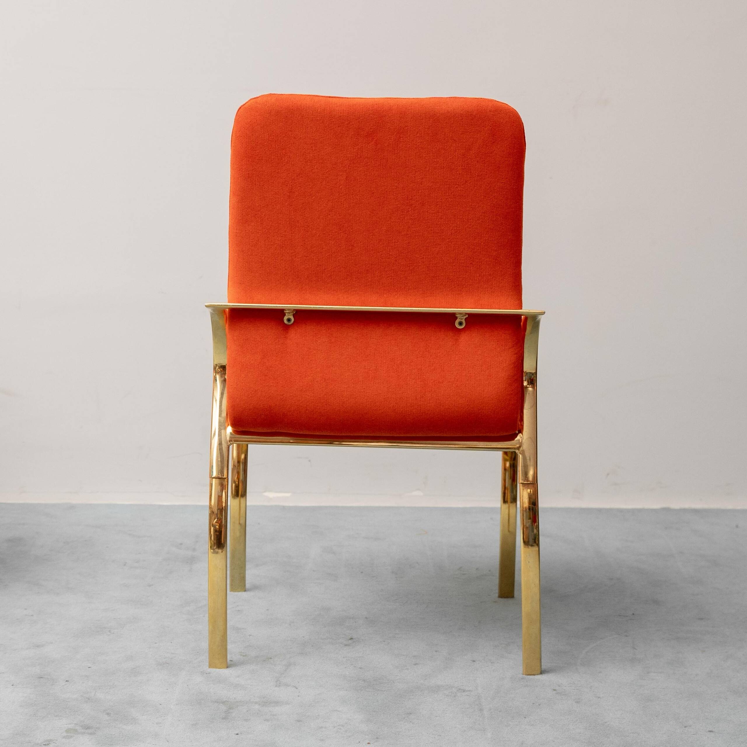 Set of 4 vintage golden metal and orange fabric chairs, 1970s modernist