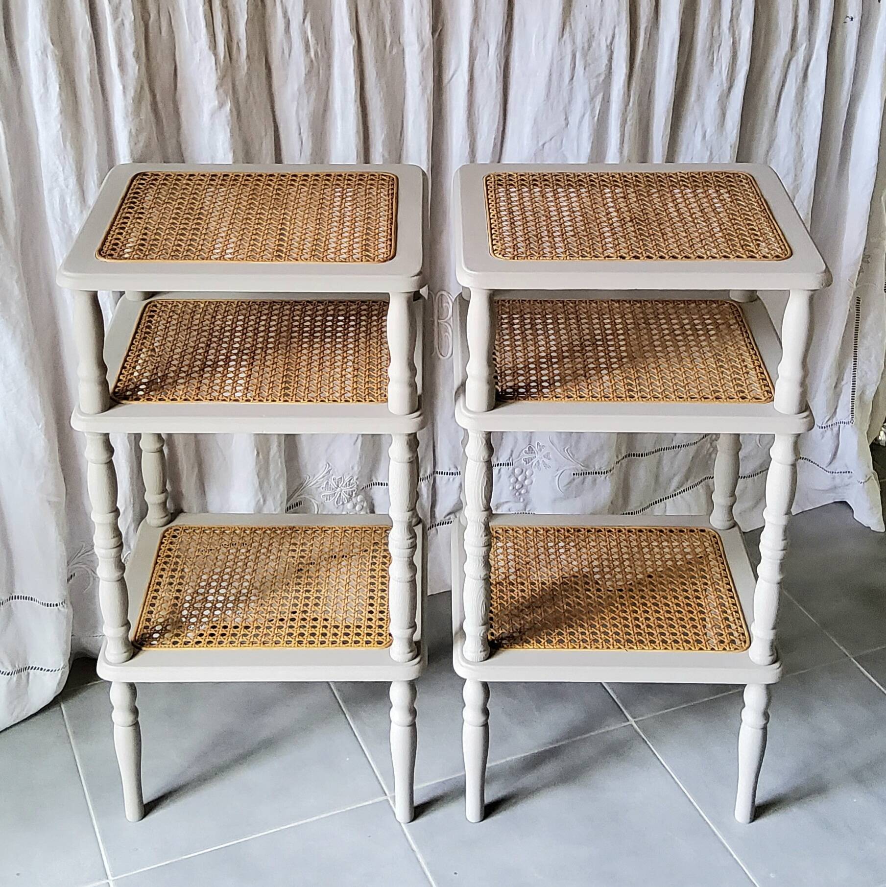 Pair of caned dessert tables
