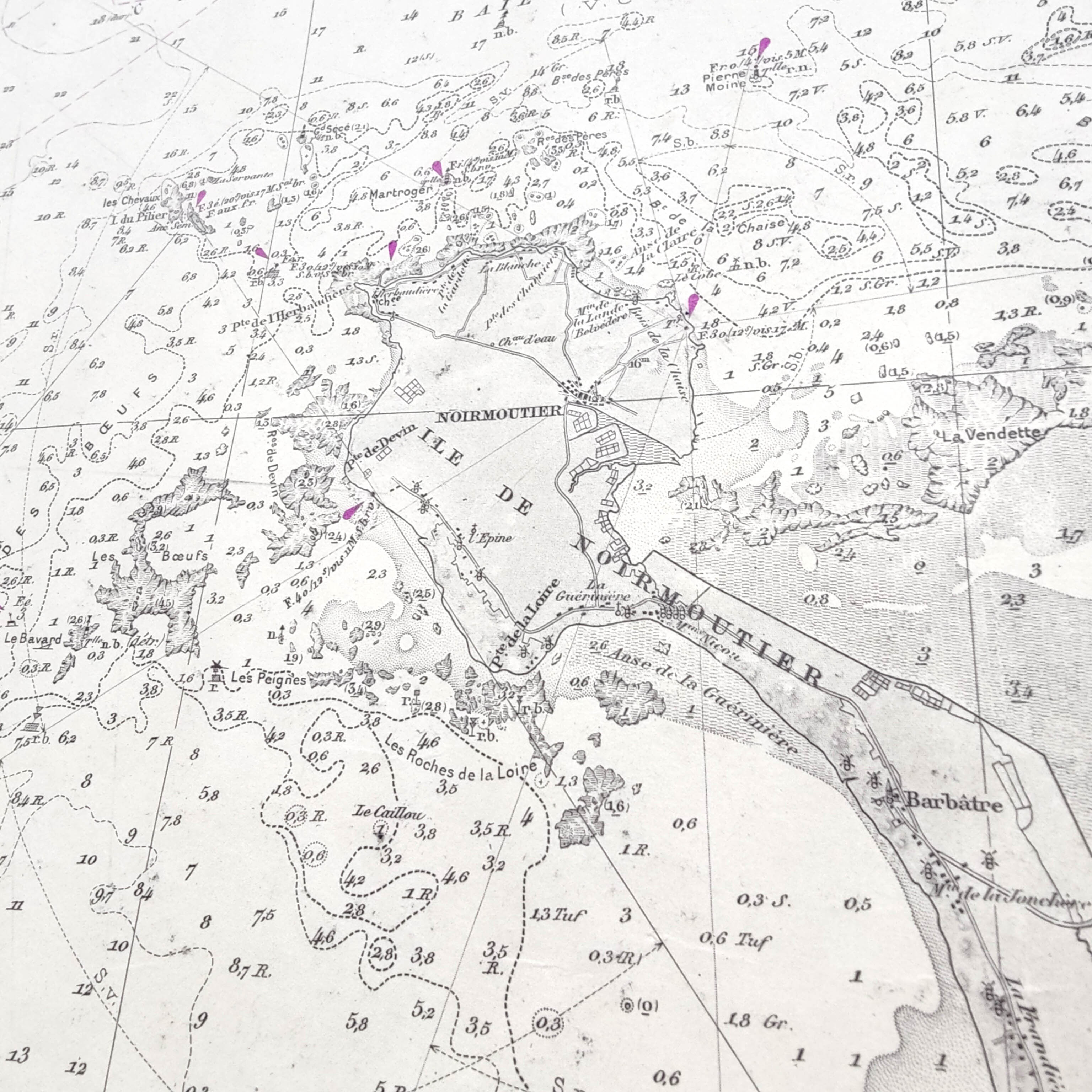 Map of the west coast of France from Belle Ile to Ile d'Yeu