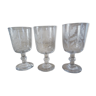 3 Ancient glasses with water or thick wine engraved with acid decoration holly leaves flowers 19th