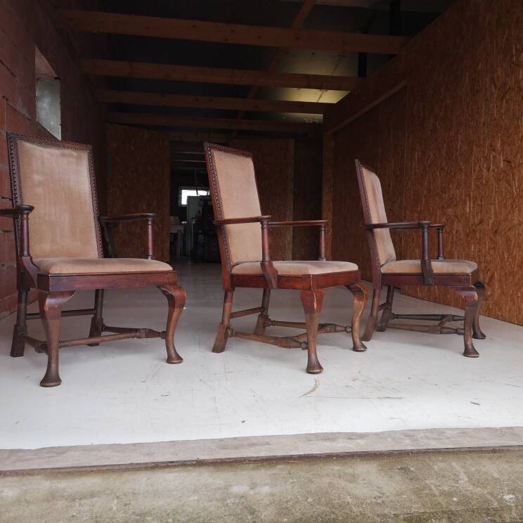 3 fauteuils chippendale en chêne massif, XIXème siècle