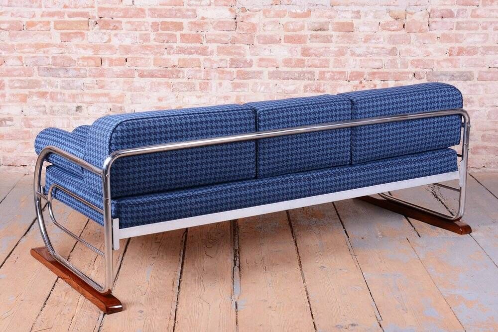 Czech Bauhaus Chrome and Beech Sofa attributed to Robert Slezak, 1930s