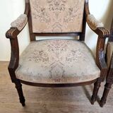 Pair of Louis XVI style queen-style armchairs in richly carved wood