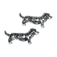 Set of 2 vintage animal knife rests, dachshund and basset hound, in silver-plated metal.
