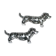 Set of 2 vintage animal knife rests, dachshund and basset hound, in silver-plated metal.