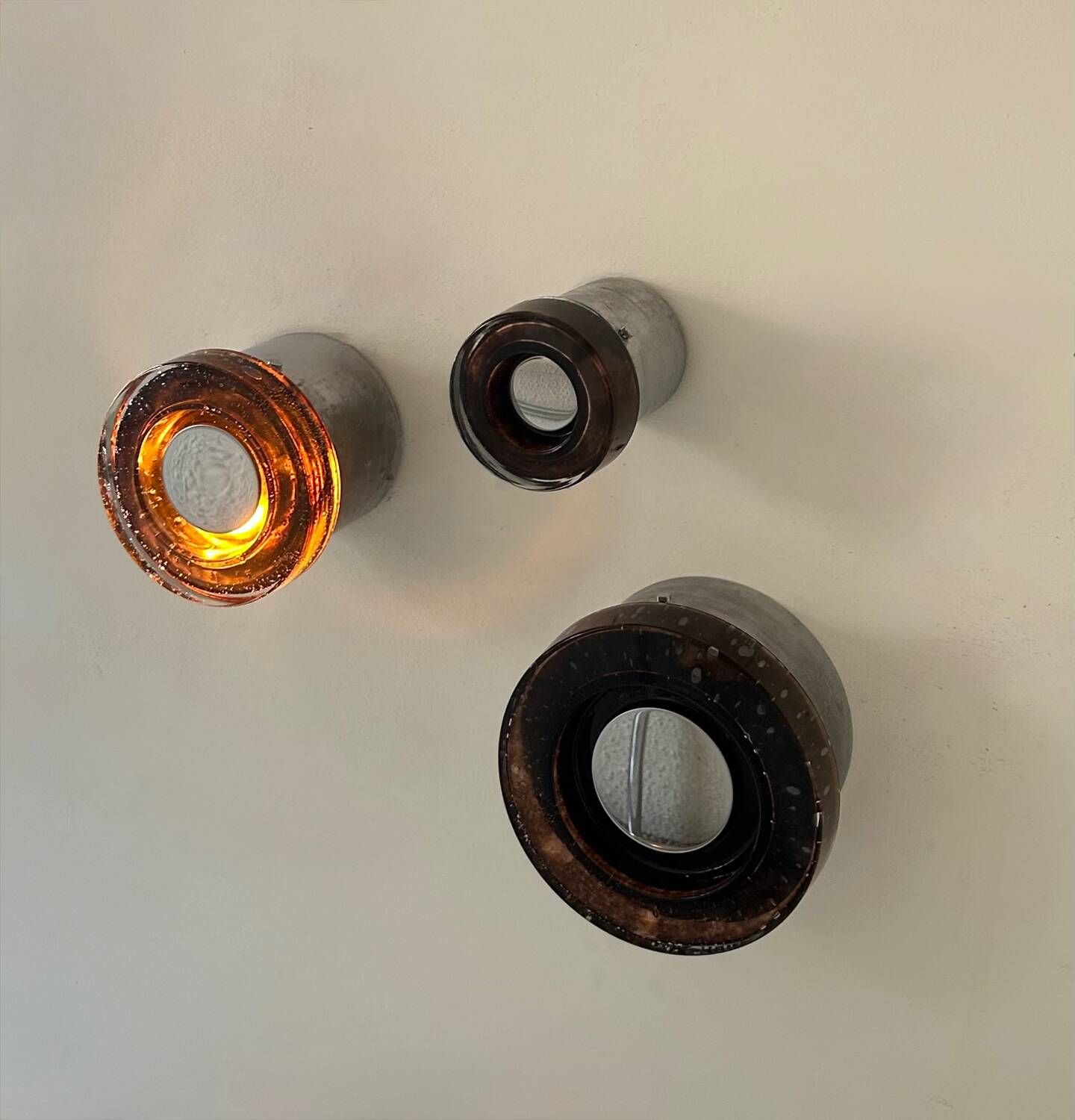 Set of 3 vintage Limburg wall lights, chrome and bubbled glass, Germany 1960