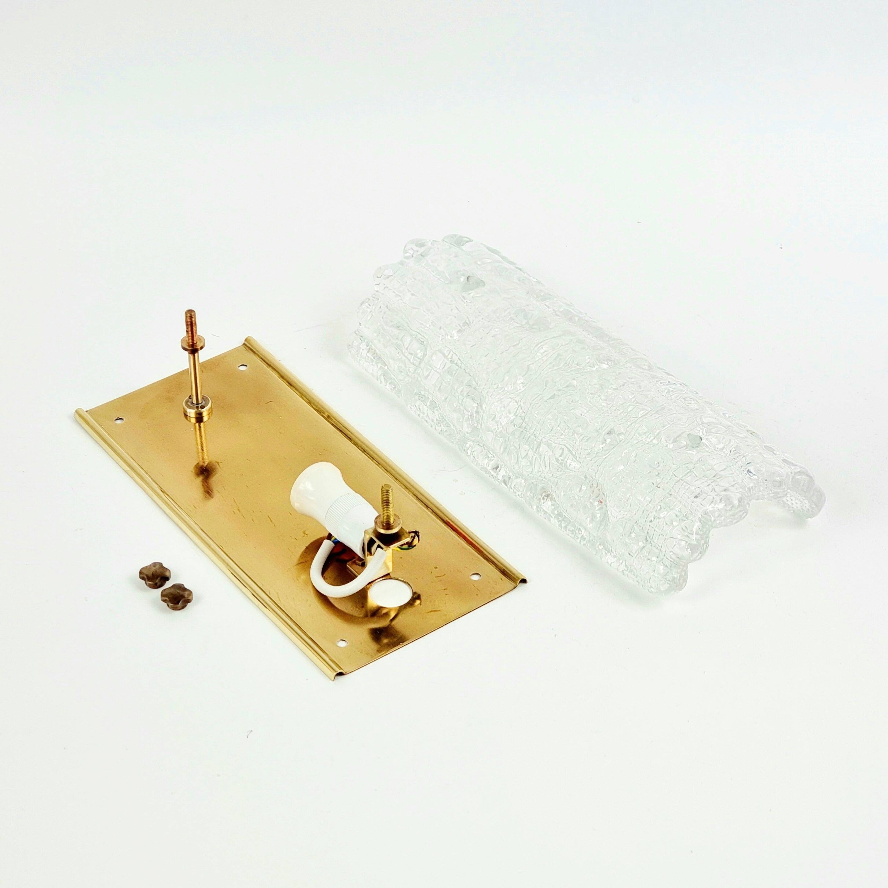 Scandinavian Glass & Brass Wall Light by C. Fagerlund for Orrefors, 1960s